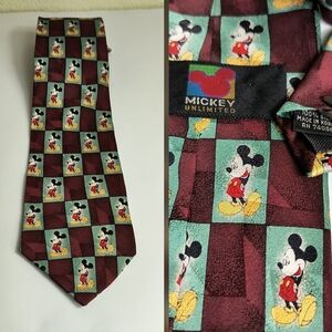 Mickey Unlimited Burgundy and Green Tie 100% Silk